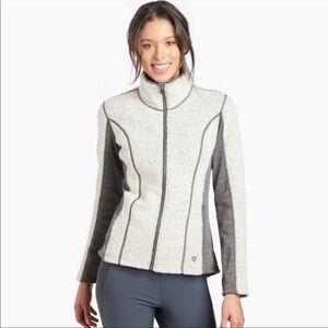 Kuhl KOZET FULL ZIP JACKET Lightweight Nubby Fleece Extra small grey white teddy